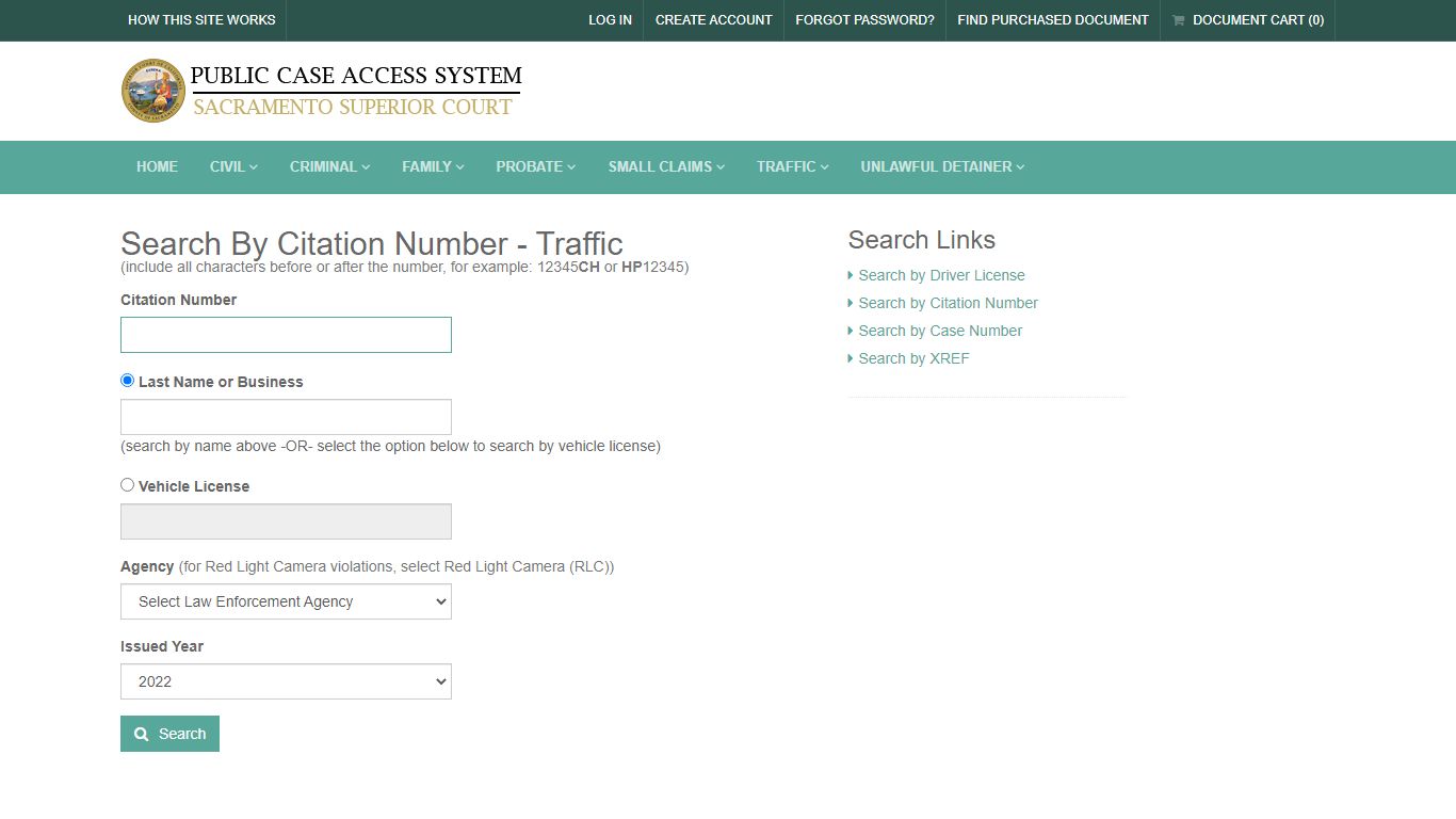 Search By Citation Number - Traffic - California