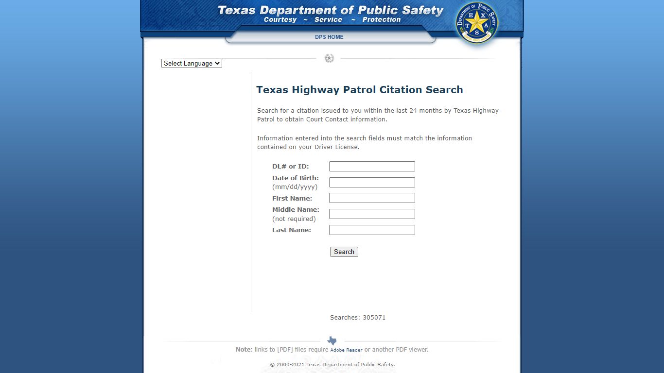 Texas Highway Patrol Citation Search